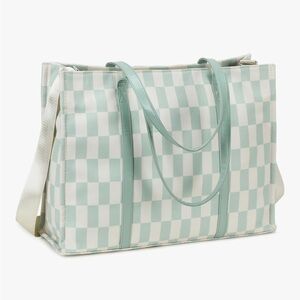 Light Green Checkered Laptop Tote Bag